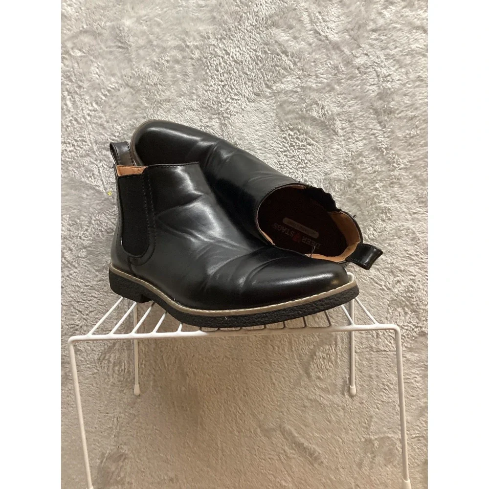 Deer‎ Stags Zane Black Leather Memory Foam Chelsea Boots Mens Size 5M